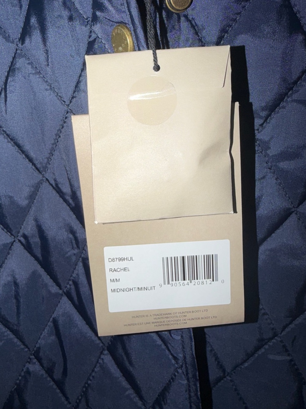Hunter Rachel Navy Quilted Jacket with Brown Corduroy Collar Women New - Picture 3 of 7